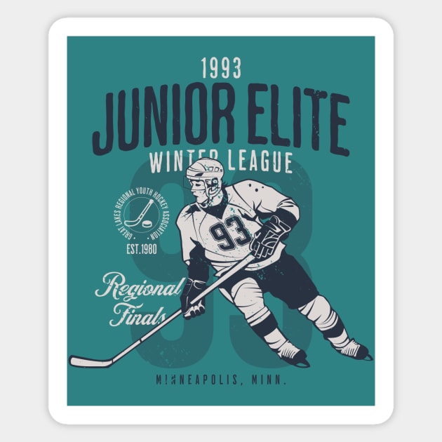 Vintage 1993 Junior Elite Winter League Regional Finals // Retro Hockey Player Sticker by SLAG_Creative